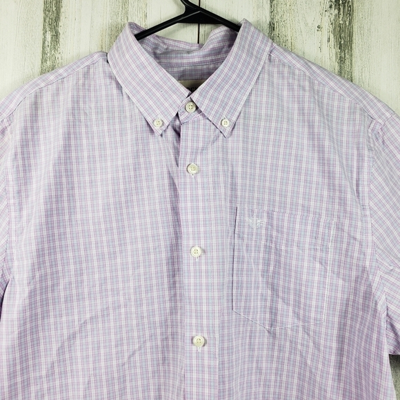 Mens dockers pink and blue checker short sleeve button down shirt size large - Picture 2 of 8
